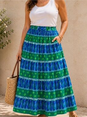 Vintage M. McKenna 100% Rayon Broomstick Maxi Skirt l Size 24W l Made in USA